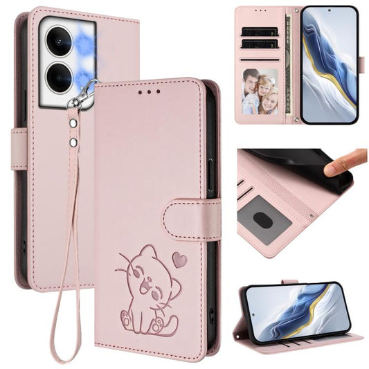 Embossed Heart Cat Leather Phone Case with Hand Strap, For OPPO Reno9 / Reno9 Pro 5G, For OPPO A17 4G Global / A17k, For OPPO K10 / A77 / A97 5G Global, For OPPO Reno8 Pro 5G