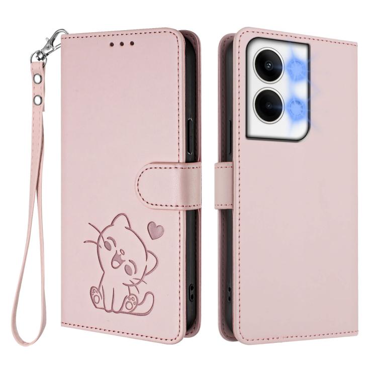 Embossed Heart Cat Leather Phone Case with Hand Strap, For OPPO Reno9 / Reno9 Pro 5G, For OPPO A17 4G Global / A17k, For OPPO K10 / A77 / A97 5G Global, For OPPO Reno8 Pro 5G