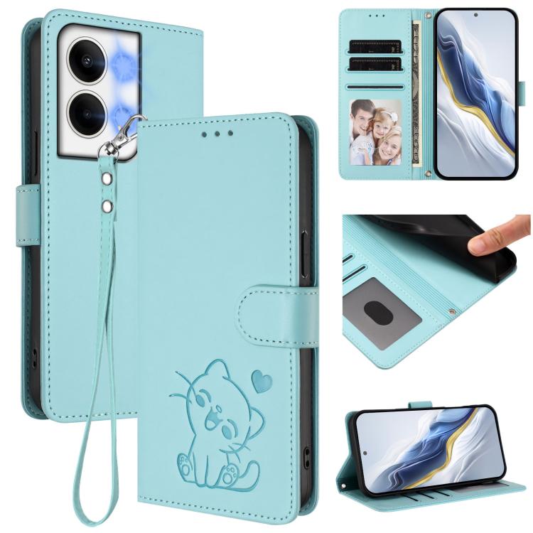 Embossed Heart Cat Leather Phone Case with Hand Strap, For OPPO Reno9 / Reno9 Pro 5G, For OPPO A17 4G Global / A17k, For OPPO K10 / A77 / A97 5G Global, For OPPO Reno8 Pro 5G