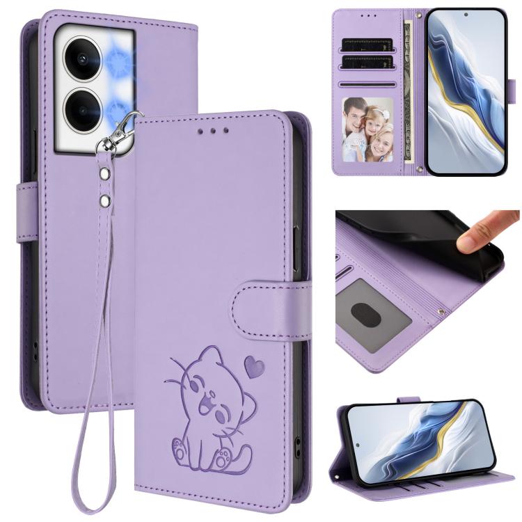 Embossed Heart Cat Leather Phone Case with Hand Strap, For OPPO Reno9 / Reno9 Pro 5G, For OPPO A17 4G Global / A17k, For OPPO K10 / A77 / A97 5G Global, For OPPO Reno8 Pro 5G