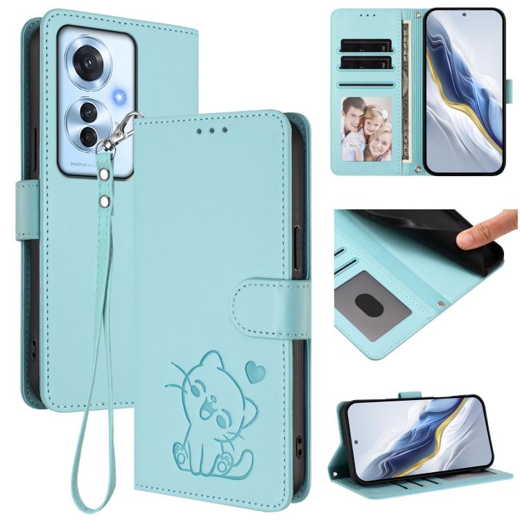 Embossed Heart Cat Leather Phone Case with Hand Strap, For OPPO A60 4G Global, For OPPO Reno11 F 5G Global, For OPPO Find X7, For OPPO Reno11 5G Global