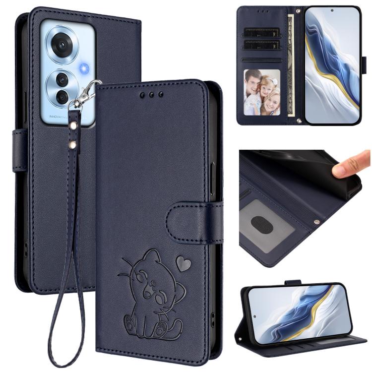 Embossed Heart Cat Leather Phone Case with Hand Strap, For OPPO A60 4G Global, For OPPO Reno11 F 5G Global, For OPPO Find X7, For OPPO Reno11 5G Global