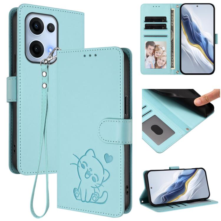 Embossed Heart Cat Leather Phone Case with Hand Strap, For OPPO F29 Pro 5G Global, For OPPO F29 5G Global, For OPPO Reno13 Pro 5G Global, For OPPO Reno13 5G Global