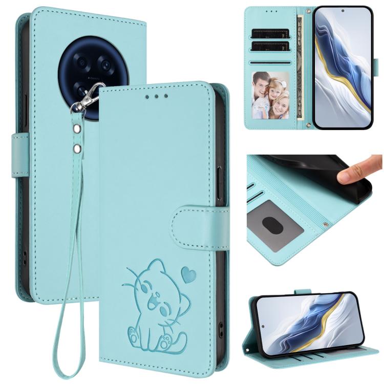 Embossed Heart Cat Leather Phone Case with Hand Strap, For OPPO A6 GT 5G, For OPPO K13 India, For OPPO K13 Turbo 5G, For OPPO Reno14 F 5G / Reno14 5G