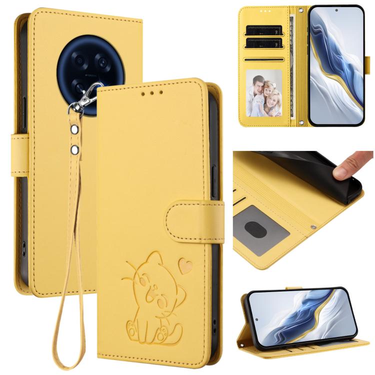 Embossed Heart Cat Leather Phone Case with Hand Strap, For OPPO A6 GT 5G, For OPPO K13 India, For OPPO K13 Turbo 5G, For OPPO Reno14 F 5G / Reno14 5G