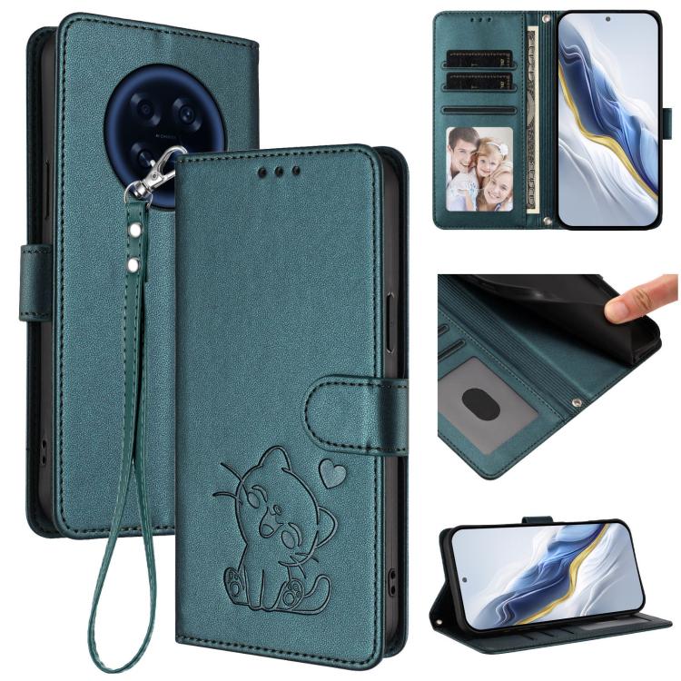 Embossed Heart Cat Leather Phone Case with Hand Strap, For OPPO A6 GT 5G, For OPPO K13 India, For OPPO K13 Turbo 5G, For OPPO Reno14 F 5G / Reno14 5G
