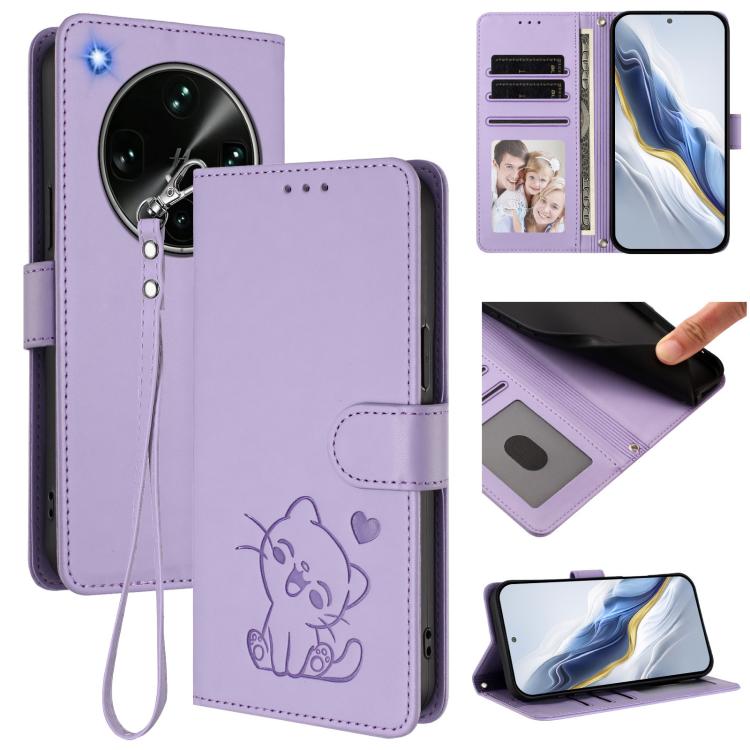 Embossed Heart Cat Leather Phone Case with Hand Strap, For OPPO Reno16 F 5G / Reno16 FS 5G, For OPPO Reno16 5G / Reno16 Pro 5G Global, For OPPO Find X9s Pro 5G, For OPPO Find X9 Ultra