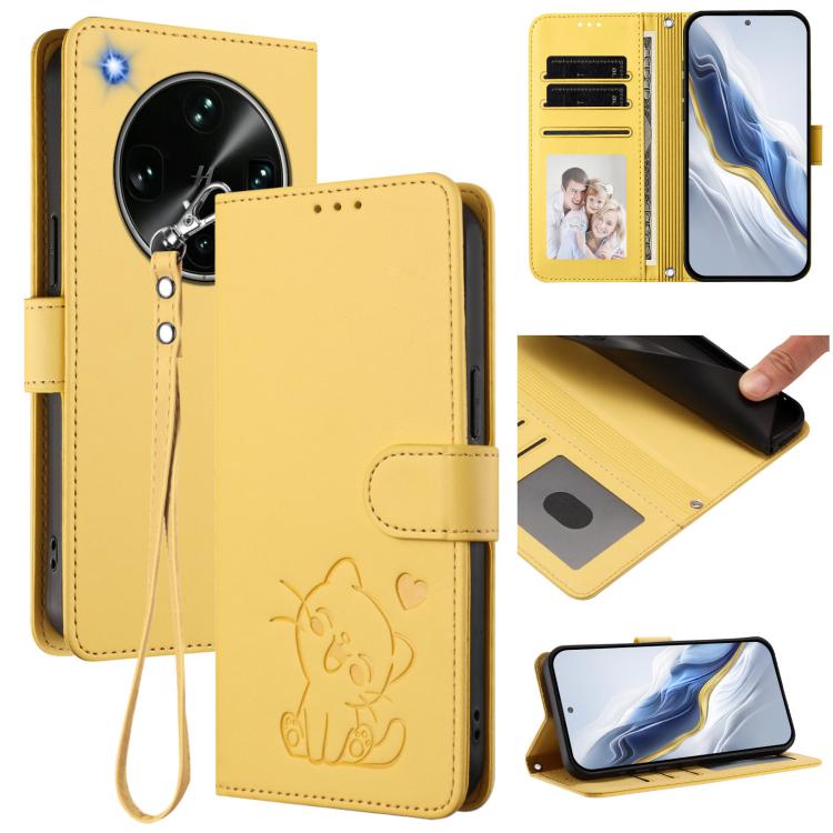 Embossed Heart Cat Leather Phone Case with Hand Strap, For OPPO Reno16 F 5G / Reno16 FS 5G, For OPPO Reno16 5G / Reno16 Pro 5G Global, For OPPO Find X9s Pro 5G, For OPPO Find X9 Ultra