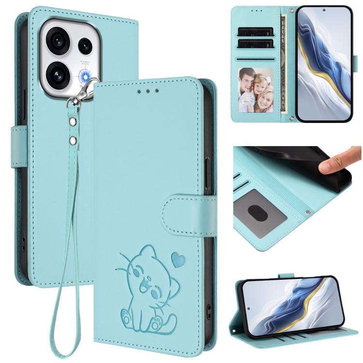 Embossed Heart Cat Leather Phone Case with Hand Strap, For OPPO Reno16 F 5G / Reno16 FS 5G, For OPPO Reno16 5G / Reno16 Pro 5G Global, For OPPO Find X9s Pro 5G, For OPPO Find X9 Ultra
