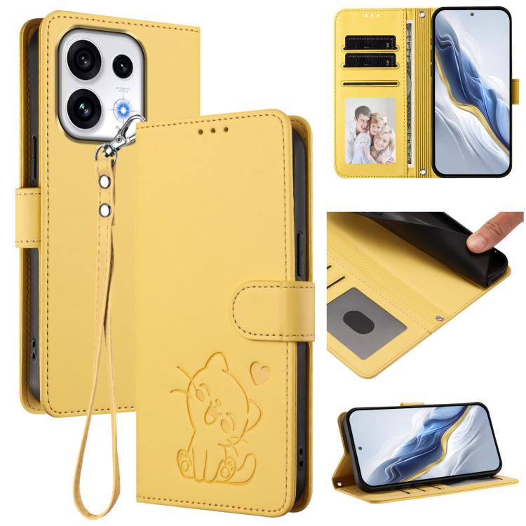 Embossed Heart Cat Leather Phone Case with Hand Strap, For OPPO Reno16 F 5G / Reno16 FS 5G, For OPPO Reno16 5G / Reno16 Pro 5G Global, For OPPO Find X9s Pro 5G, For OPPO Find X9 Ultra