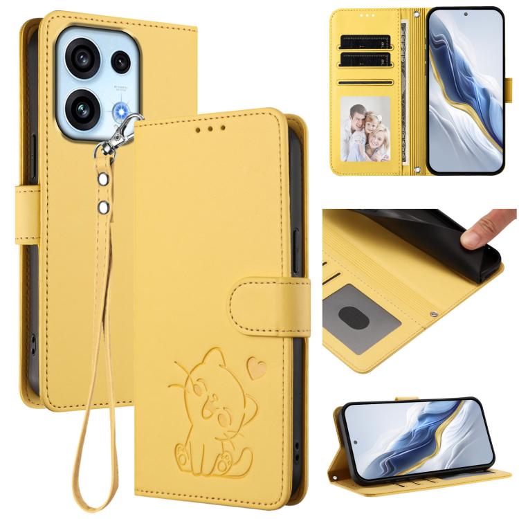 Embossed Heart Cat Leather Phone Case with Hand Strap, For OPPO Reno16 F 5G / Reno16 FS 5G, For OPPO Reno16 5G / Reno16 Pro 5G Global, For OPPO Find X9s Pro 5G, For OPPO Find X9 Ultra