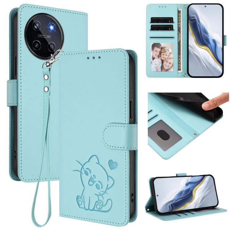 Embossed Heart Cat Leather Phone Case with Hand Strap, For Realme 11 4G Global, For Realme GT5 240W / GT5 5G, For Realme Narzo 60 Pro, For Realme C65 4G Global