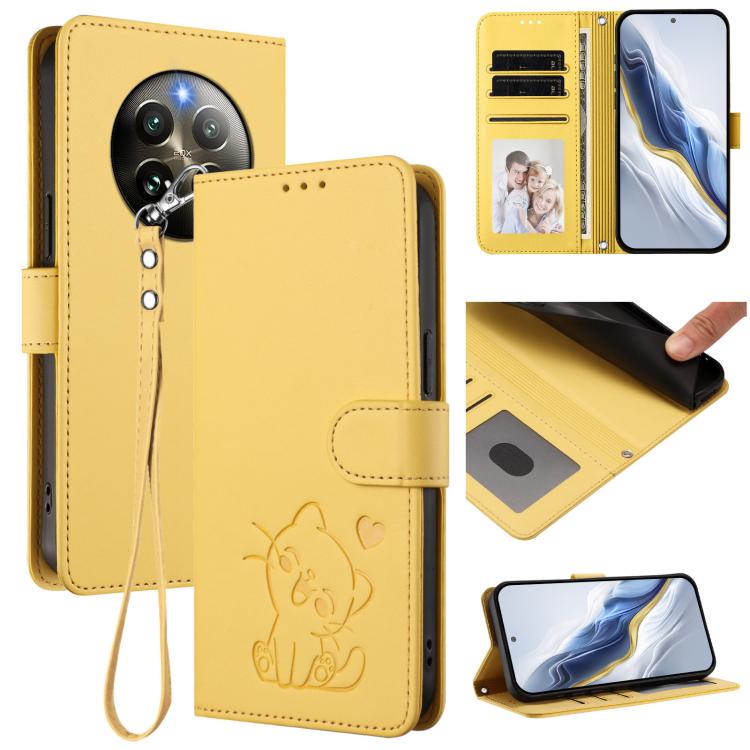 Embossed Heart Cat Leather Phone Case with Hand Strap, For Realme 13+ 5G Global, For Realme 13 / 12 4G / P1 5G Global, For Realme 13 Pro / 13 Pro+ 5G Global, For Realme GT 6 5G / GT 6T 5G Global