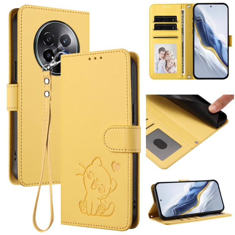 Embossed Heart Cat Leather Phone Case with Hand Strap, For Realme 13+ 5G Global, For Realme 13 / 12 4G / P1 5G Global, For Realme 13 Pro / 13 Pro+ 5G Global, For Realme GT 6 5G / GT 6T 5G Global