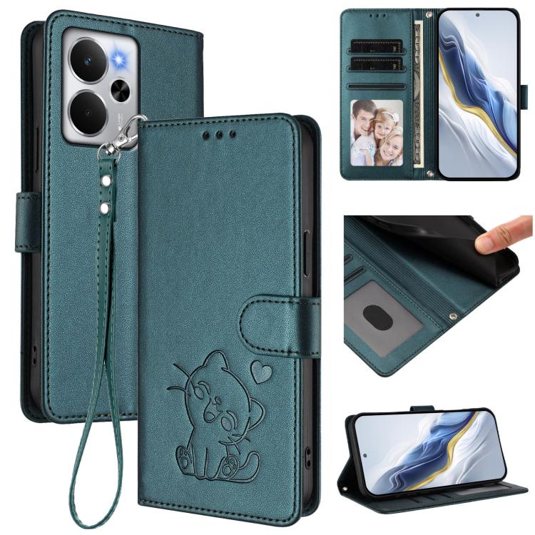 Embossed Heart Cat Leather Phone Case with Hand Strap, For Realme Narzo 80 Pro, For Realme Narzo 80x, For Realme 14 / P3 / 14T 5G Global, For Realme P3 Ultra 5G Global
