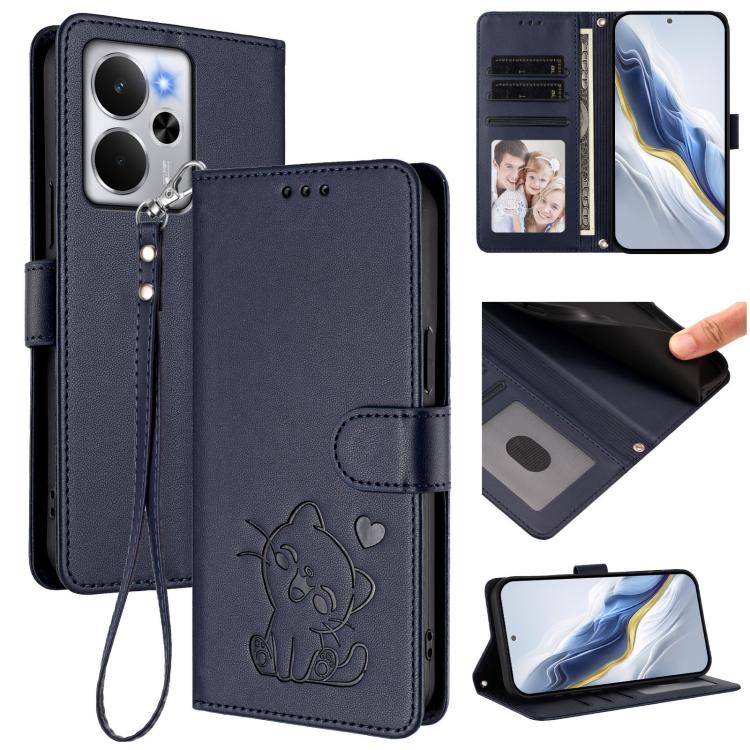 Embossed Heart Cat Leather Phone Case with Hand Strap, For Realme Narzo 80 Pro, For Realme Narzo 80x, For Realme 14 / P3 / 14T 5G Global, For Realme P3 Ultra 5G Global