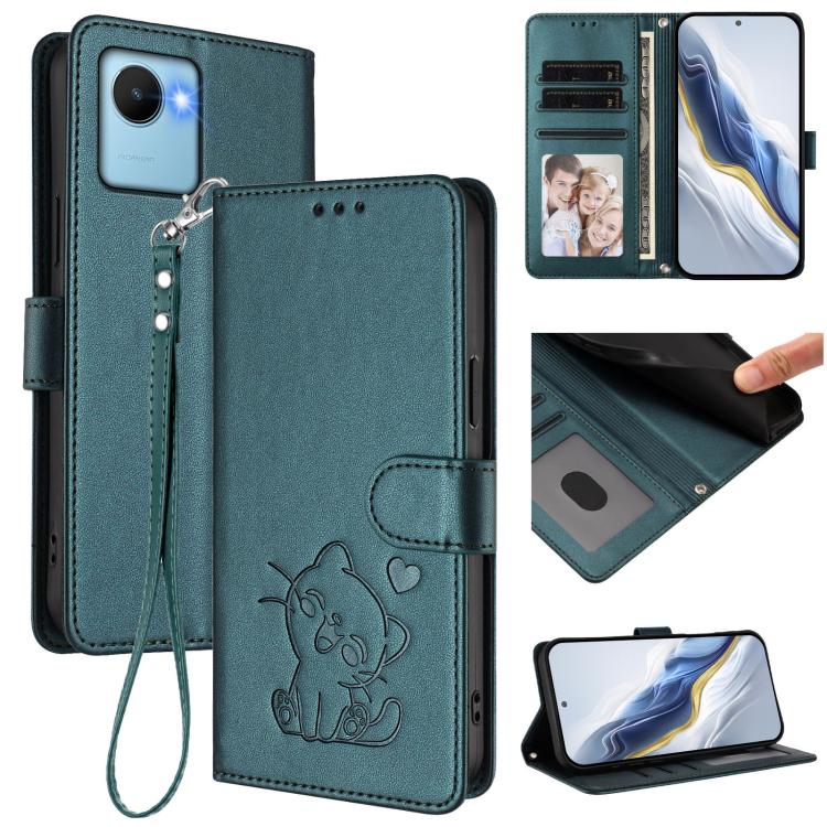 Embossed Heart Cat Leather Phone Case with Hand Strap, For Realme 10 Pro 5G, For Realme 10 Pro+ 5G, For Realme 10 4G Global, For Realme C30 4G / C30s / Narzo 50i