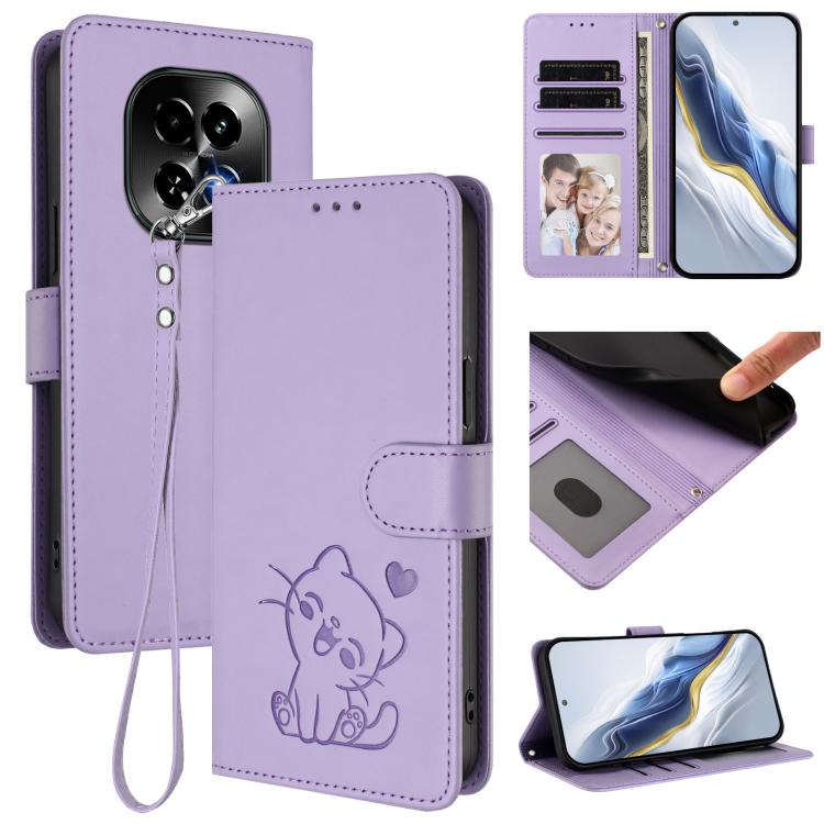 Embossed Heart Cat Leather Phone Case with Hand Strap, For Realme GT 7 Pro 5G / GT7 Pro Racing, For Realme C63 5G Global, For Realme 13 / 12 / 12x / C65 5G Global, For Realme C63 / C61 / Note 60 4G Global