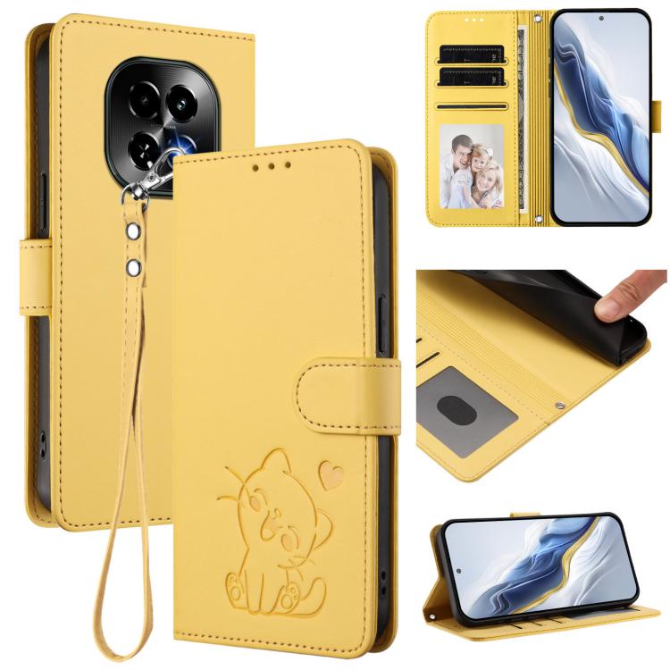 Embossed Heart Cat Leather Phone Case with Hand Strap, For Realme GT 7 Pro 5G / GT7 Pro Racing, For Realme C63 5G Global, For Realme 13 / 12 / 12x / C65 5G Global, For Realme C63 / C61 / Note 60 4G Global