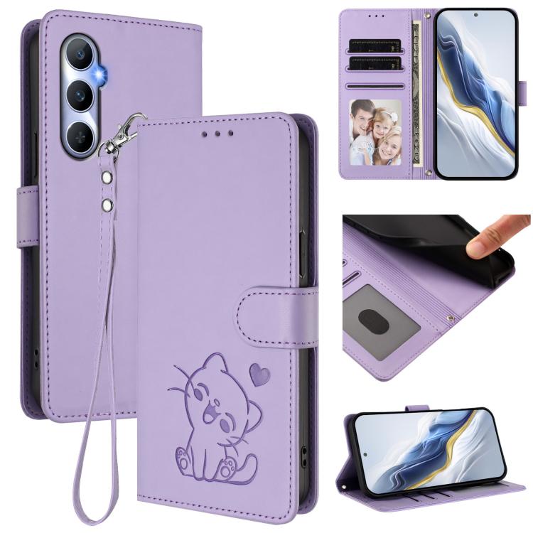 Embossed Heart Cat Leather Phone Case with Hand Strap, For Realme 11 4G Global, For Realme GT5 240W / GT5 5G, For Realme Narzo 60 Pro, For Realme C65 4G Global