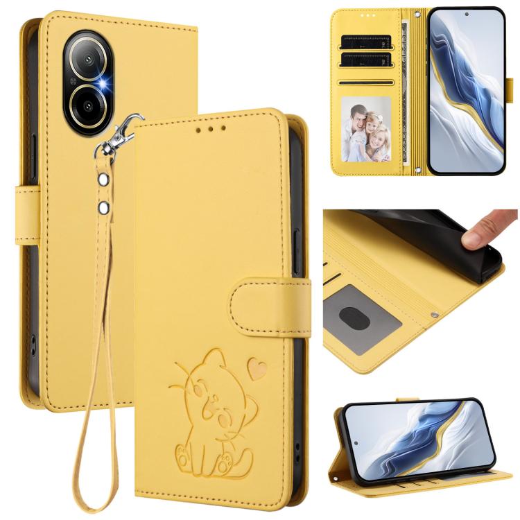 Embossed Heart Cat Leather Phone Case with Hand Strap, For Realme C67 4G / 12 Lite 4G Global, For Realme 12 Pro / 12 Pro+ / P1 Pro 5G, For Realme C53 / C51 4G Global, For Realme 11 5G Global / C67 5G India