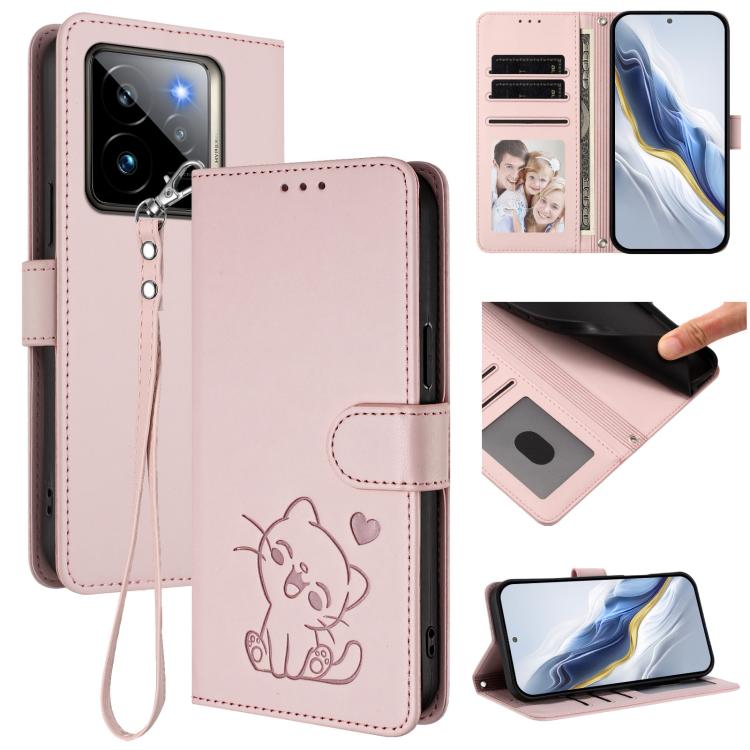 Embossed Heart Cat Leather Phone Case with Hand Strap, For Realme GT 7 Pro 5G / GT7 Pro Racing, For Realme C63 5G Global, For Realme 13 / 12 / 12x / C65 5G Global, For Realme C63 / C61 / Note 60 4G Global