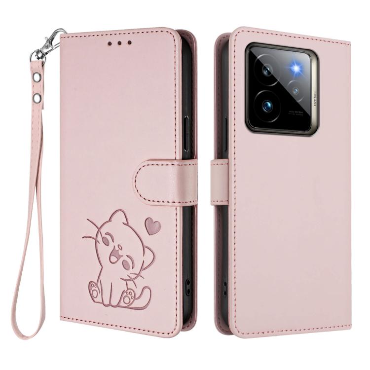 Embossed Heart Cat Leather Phone Case with Hand Strap, For Realme GT 7 Pro 5G / GT7 Pro Racing, For Realme C63 5G Global, For Realme 13 / 12 / 12x / C65 5G Global, For Realme C63 / C61 / Note 60 4G Global
