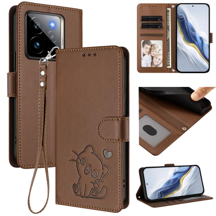 Embossed Heart Cat Leather Phone Case with Hand Strap, For Realme GT 7 Pro 5G / GT7 Pro Racing, For Realme C63 5G Global, For Realme 13 / 12 / 12x / C65 5G Global, For Realme C63 / C61 / Note 60 4G Global