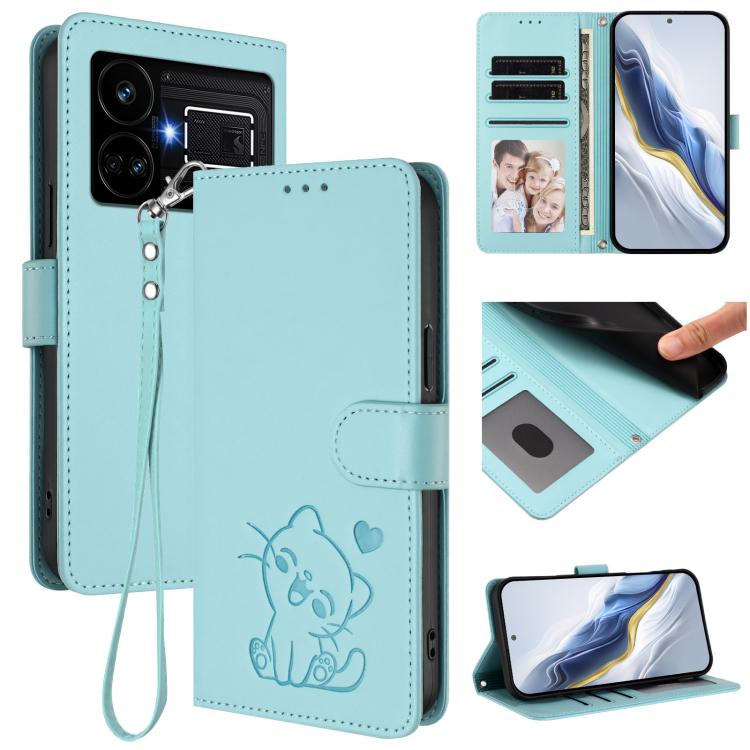 Embossed Heart Cat Leather Phone Case with Hand Strap, For Realme 11 4G Global, For Realme GT5 240W / GT5 5G, For Realme Narzo 60 Pro, For Realme C65 4G Global