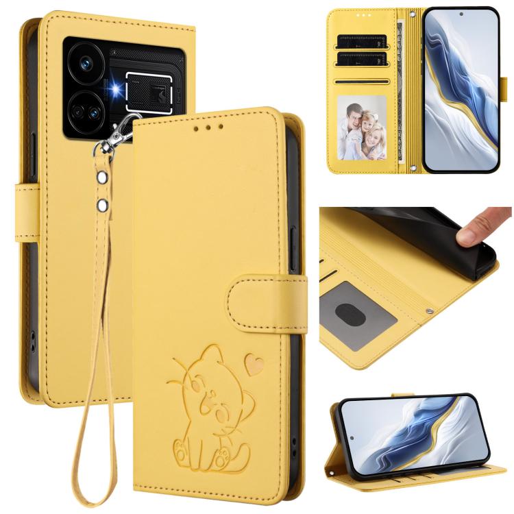 Embossed Heart Cat Leather Phone Case with Hand Strap, For Realme 11 4G Global, For Realme GT5 240W / GT5 5G, For Realme Narzo 60 Pro, For Realme C65 4G Global