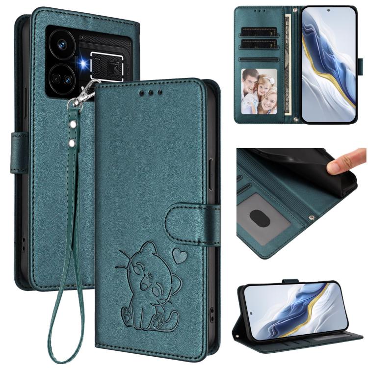 Embossed Heart Cat Leather Phone Case with Hand Strap, For Realme 11 4G Global, For Realme GT5 240W / GT5 5G, For Realme Narzo 60 Pro, For Realme C65 4G Global
