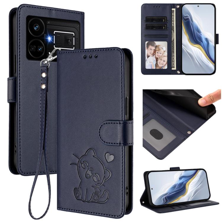 Embossed Heart Cat Leather Phone Case with Hand Strap, For Realme 11 4G Global, For Realme GT5 240W / GT5 5G, For Realme Narzo 60 Pro, For Realme C65 4G Global