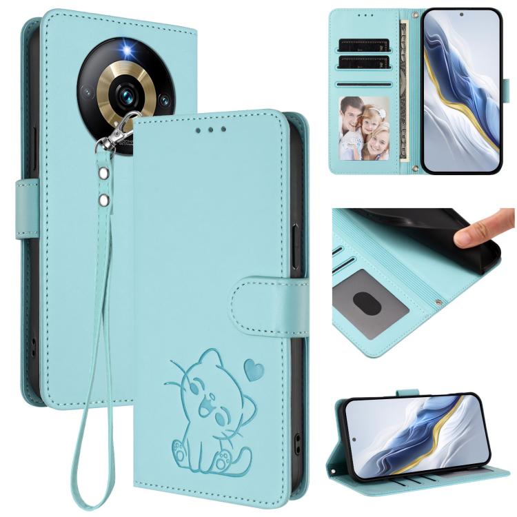Embossed Heart Cat Leather Phone Case with Hand Strap, For Realme 11 4G Global, For Realme GT5 240W / GT5 5G, For Realme Narzo 60 Pro, For Realme C65 4G Global