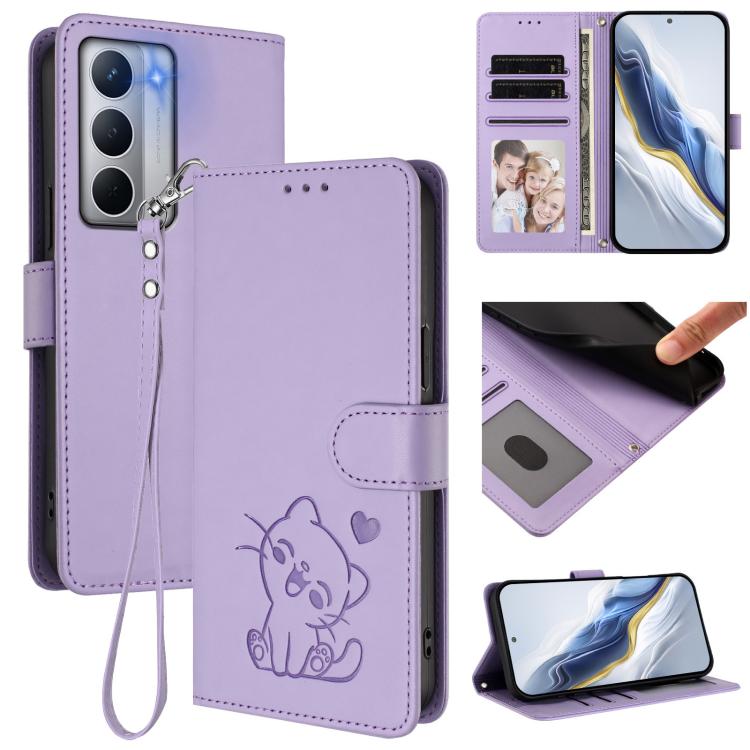 Embossed Heart Cat Leather Phone Case with Hand Strap, For Realme Narzo 80 Pro, For Realme Narzo 80x, For Realme 14 / P3 / 14T 5G Global, For Realme P3 Ultra 5G Global