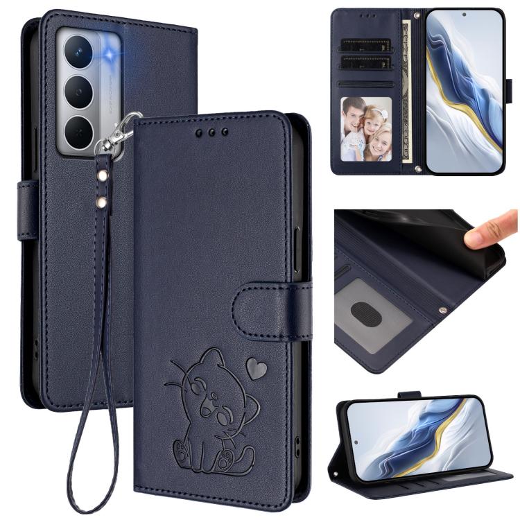 Embossed Heart Cat Leather Phone Case with Hand Strap, For Realme Narzo 80 Pro, For Realme Narzo 80x, For Realme 14 / P3 / 14T 5G Global, For Realme P3 Ultra 5G Global