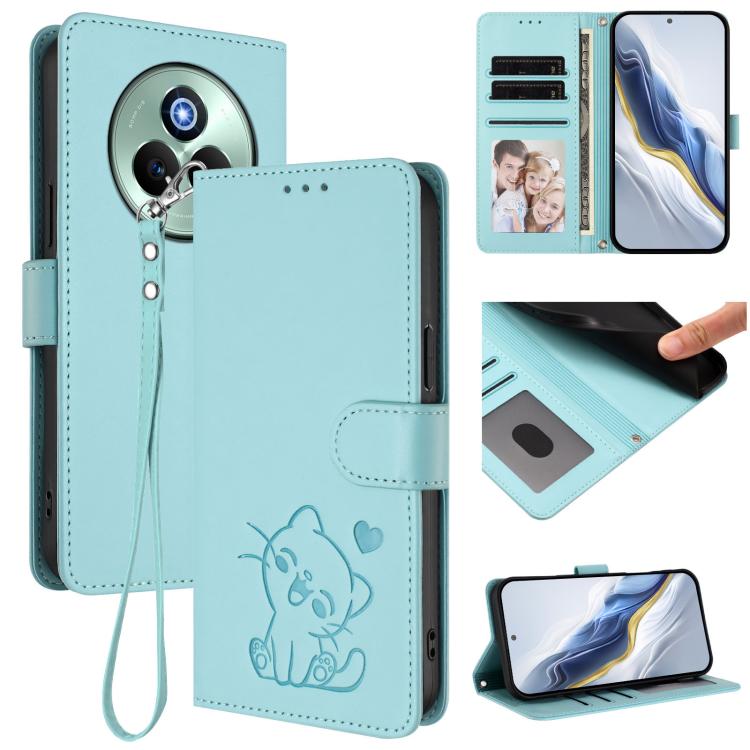 Embossed Heart Cat Leather Phone Case with Hand Strap, For Realme P3 Pro 5G Global, For Realme C75 4G Global / 14x 5G India, For Realme 14 Pro+ 5G, For Realme 14 Pro 5G India