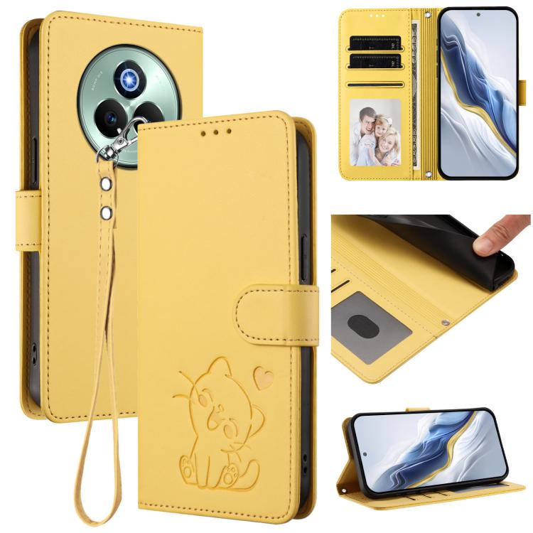Embossed Heart Cat Leather Phone Case with Hand Strap, For Realme P3 Pro 5G Global, For Realme C75 4G Global / 14x 5G India, For Realme 14 Pro+ 5G, For Realme 14 Pro 5G India