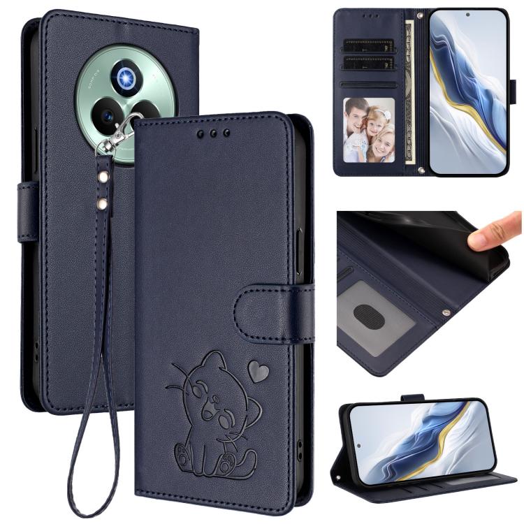 Embossed Heart Cat Leather Phone Case with Hand Strap, For Realme P3 Pro 5G Global, For Realme C75 4G Global / 14x 5G India, For Realme 14 Pro+ 5G, For Realme 14 Pro 5G India