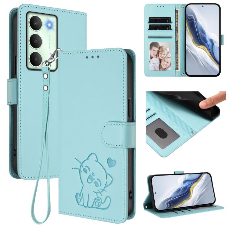 Embossed Heart Cat Leather Phone Case with Hand Strap, For Realme 15 / 15 Pro 5G Global, For Realme C71 4G Global, For Realme GT 7 5G India, For Realme V70 5G / 14x Global / C75 5G