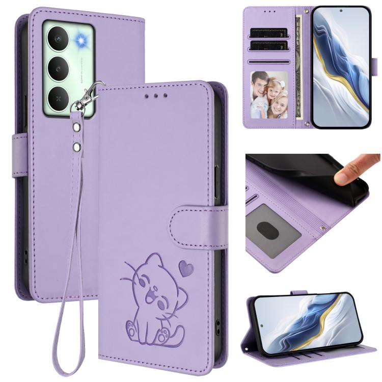 Embossed Heart Cat Leather Phone Case with Hand Strap, For Realme 15 / 15 Pro 5G Global, For Realme C71 4G Global, For Realme GT 7 5G India, For Realme V70 5G / 14x Global / C75 5G