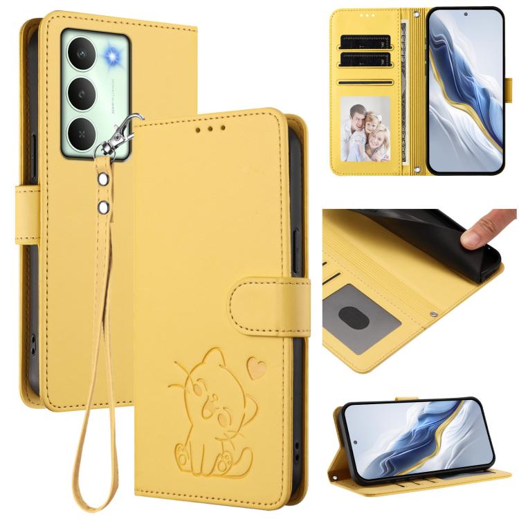 Embossed Heart Cat Leather Phone Case with Hand Strap, For Realme 15 / 15 Pro 5G Global, For Realme C71 4G Global, For Realme GT 7 5G India, For Realme V70 5G / 14x Global / C75 5G