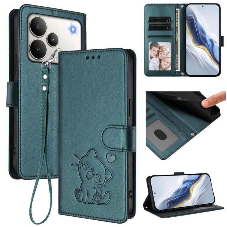 Embossed Heart Cat Leather Phone Case with Hand Strap, For Realme Note 70 / Note 70T 4G / C71 4G India, For Realme P4 Pro 5G, For Realme P4 5G, For Realme 15T 5G Global
