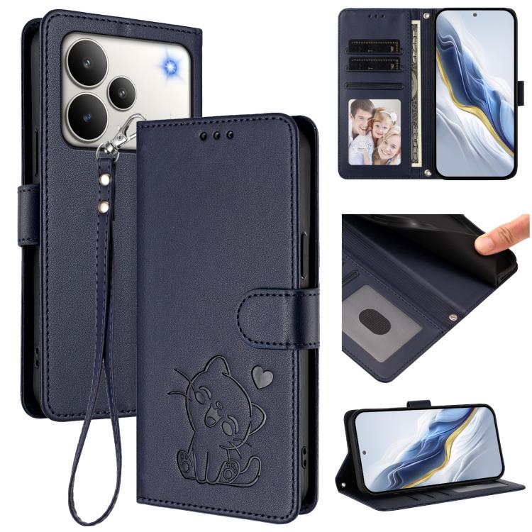 Embossed Heart Cat Leather Phone Case with Hand Strap, For Realme Note 70 / Note 70T 4G / C71 4G India, For Realme P4 Pro 5G, For Realme P4 5G, For Realme 15T 5G Global
