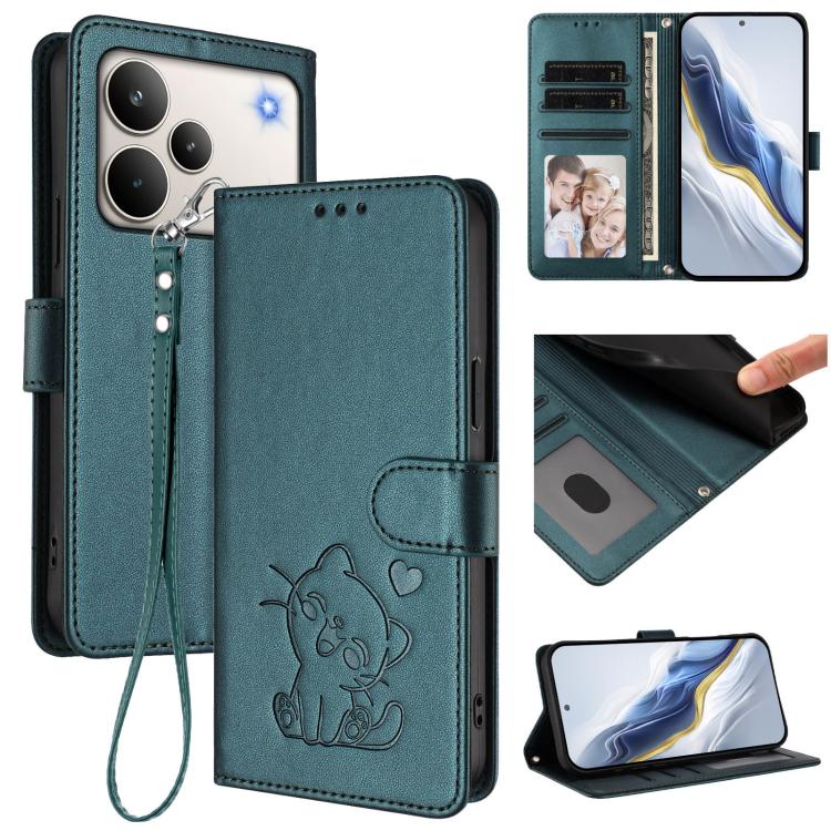 Embossed Heart Cat Leather Phone Case with Hand Strap, For Realme Note 70 / Note 70T 4G / C71 4G India, For Realme P4 Pro 5G, For Realme P4 5G, For Realme 15T 5G Global