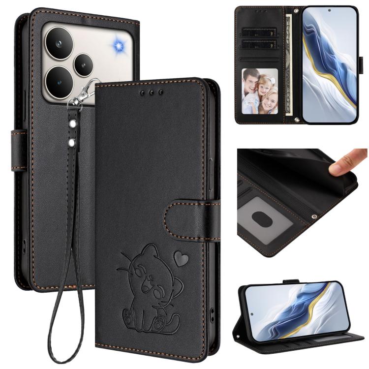 Embossed Heart Cat Leather Phone Case with Hand Strap, For Realme Note 70 / Note 70T 4G / C71 4G India, For Realme P4 Pro 5G, For Realme P4 5G, For Realme 15T 5G Global