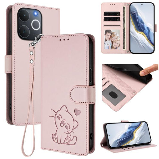Embossed Heart Cat Leather Phone Case with Hand Strap, For Realme Note 70 / Note 70T 4G / C71 4G India, For Realme P4 Pro 5G, For Realme P4 5G, For Realme 15T 5G Global