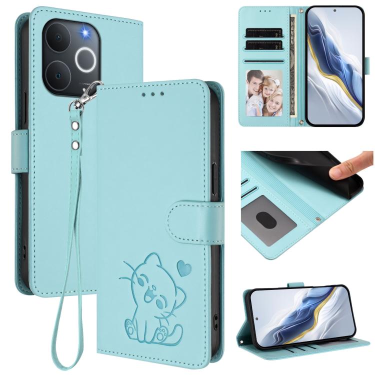 Embossed Heart Cat Leather Phone Case with Hand Strap, For Realme Note 70 / Note 70T 4G / C71 4G India, For Realme P4 Pro 5G, For Realme P4 5G, For Realme 15T 5G Global