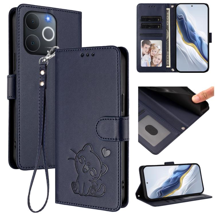 Embossed Heart Cat Leather Phone Case with Hand Strap, For Realme Note 70 / Note 70T 4G / C71 4G India, For Realme P4 Pro 5G, For Realme P4 5G, For Realme 15T 5G Global
