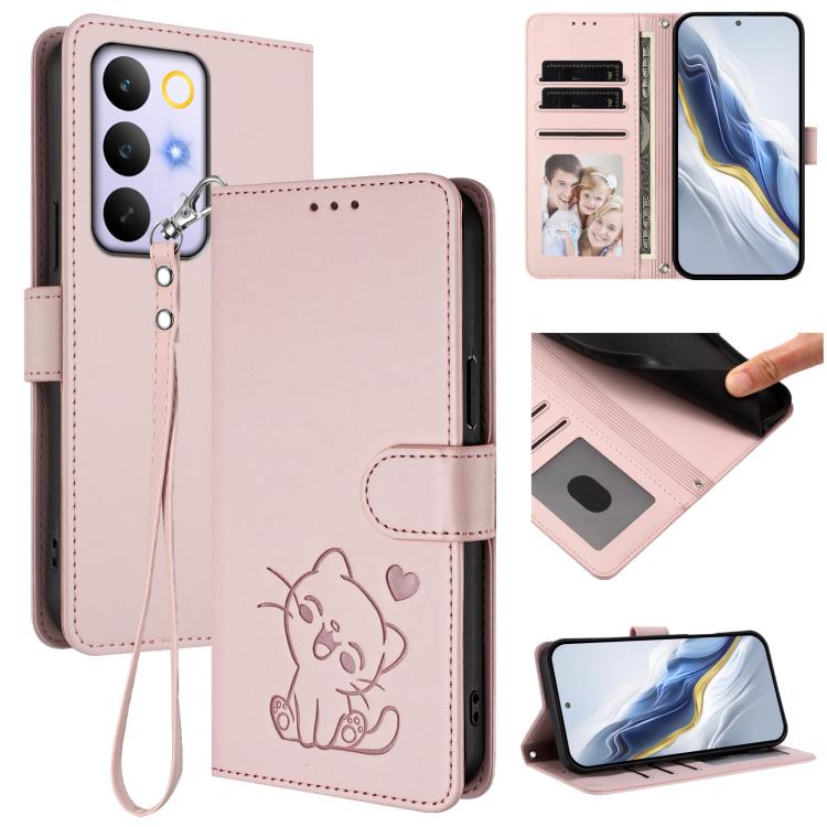 Embossed Heart Cat Leather Phone Case with Hand Strap, For Realme 16T 5G, For Realme C100 5G / C85 4G / 5G / C83 5G, For Realme Note 80 4G Global, For Realme C83 5G India / C85 5G / 15x 5G