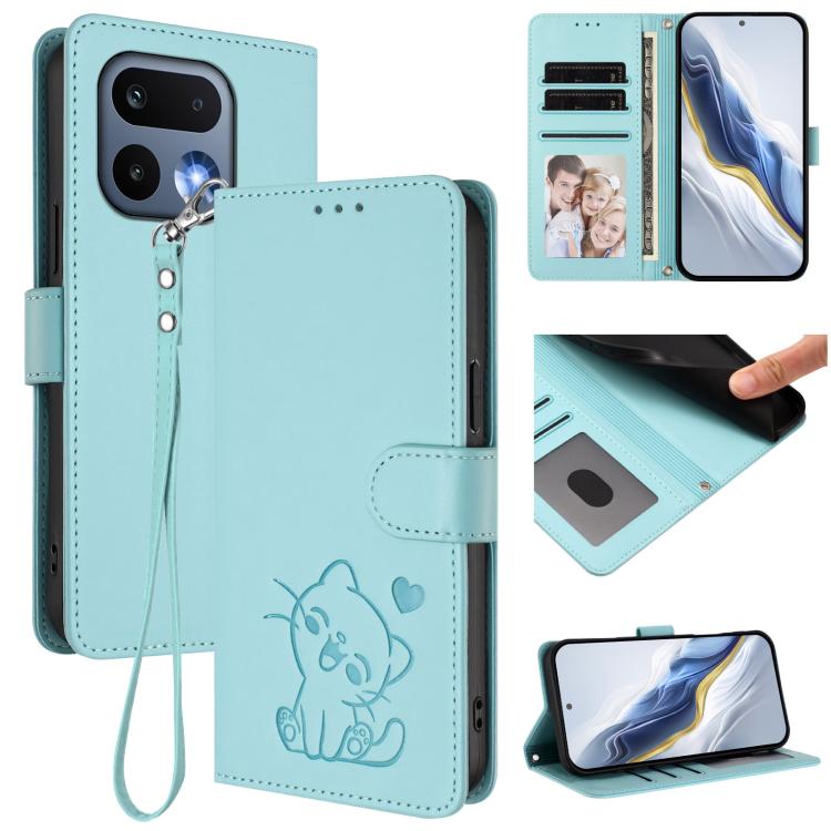 Embossed Heart Cat Leather Phone Case with Hand Strap, For Realme 16 5G, For Realme 16 Pro+ 5G, For Realme 16 Pro 5G, For Realme P4x 5G